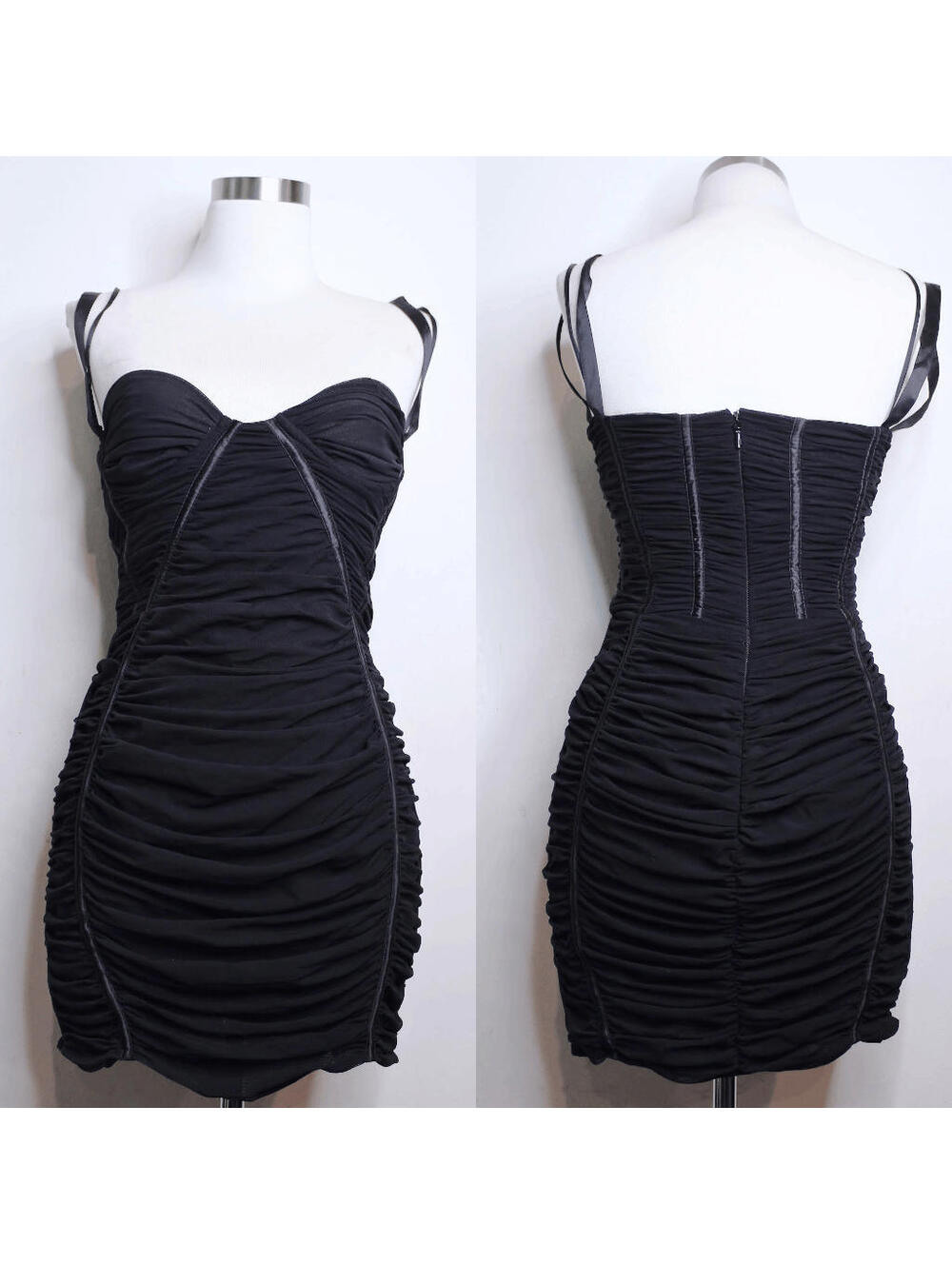 Mistress Rocks Black Mesh Bodycon Ruched Mini Dress - Medium
